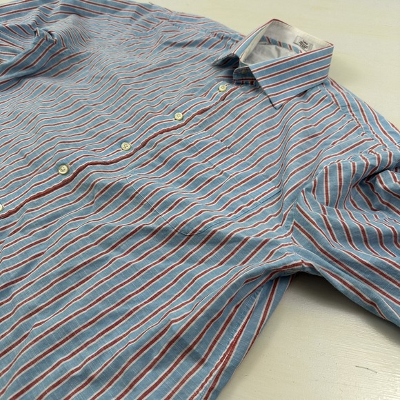 Peter Millar Other - Peter Millar Striped Shirt Large Men Spread Collar Red Blue Turkey Cotton